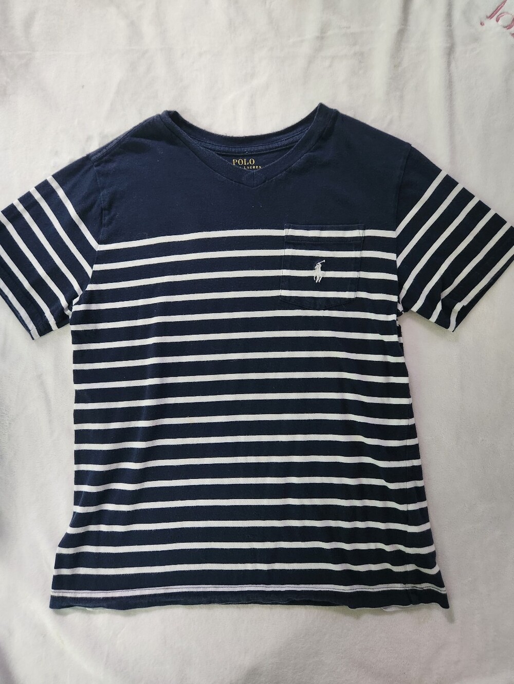 Polo by Ralph Lauren Navy & White Striped Pocket Tee
